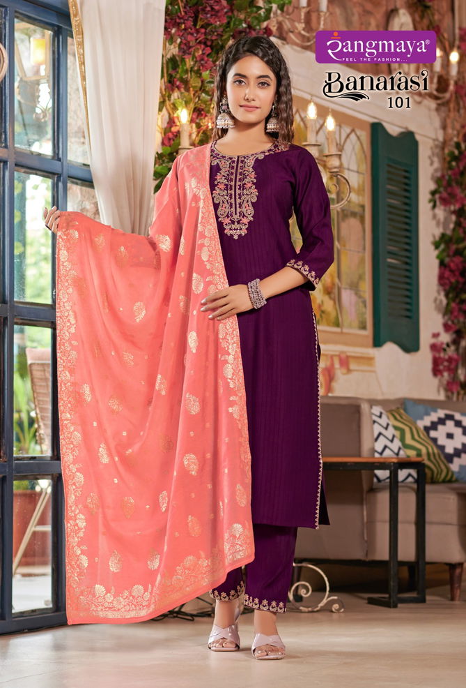 Banarasi By Rangmaya Roman Designer Kurti With Bottom Dupatta Wholesale Shop In Surat